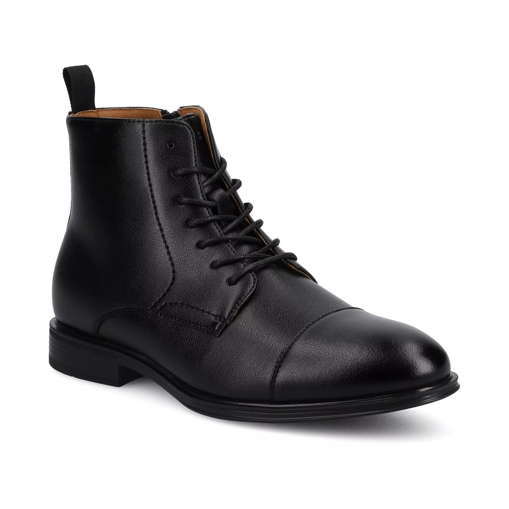 Vance Co Mens Blackwell Cap Toe Boots Black Faux Leather Side Zip Size 10.5 M